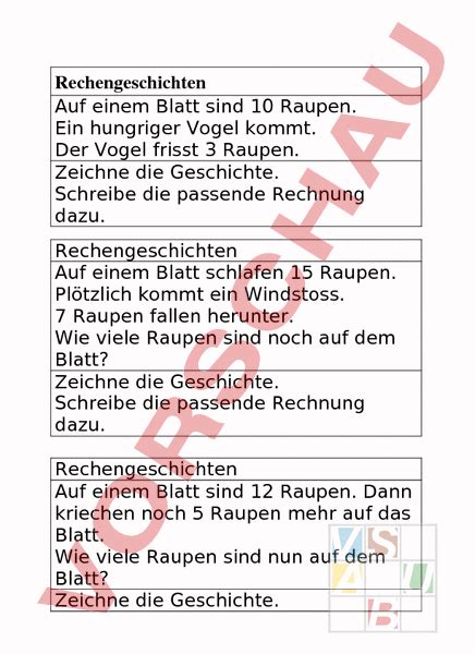 Arbeitsblatt Rechengeschichten 1 Klasse Mathematik Satzaufgaben