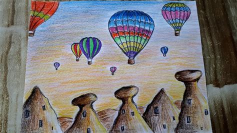 Cappadocia Fairy Chimney Drawing Hot Air Balloons Drawing Kapadokya