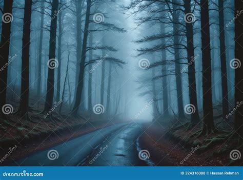 Foggy Road Winding Through Enchanted Forest Stock Photo Image Of