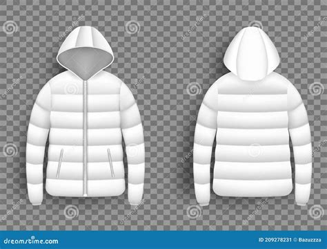 White Puffer Jacket Mockup Set Vector Isolated Illustration Realistic