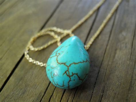 Turquoise Necklace 14k Solid Gold Gold Necklace Drop Etsy