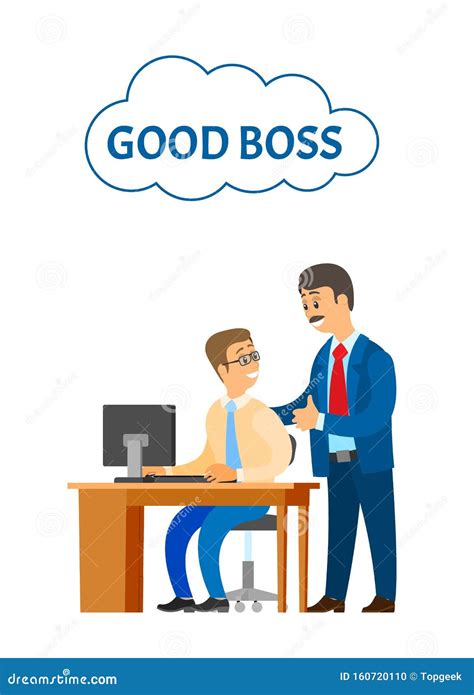 Good Boss Company Leader Supervising Office Worker Stock Vector