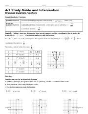 Study Guide And Intervention Graphing Quadratic Functions