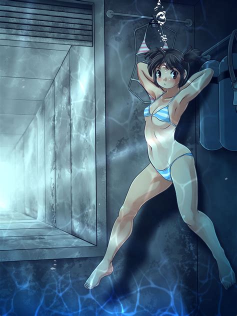 Rule 34 Aquarium Armpits Arms Behind Head Bikini Breasts Brown Eyes Brown Hair Collarbone