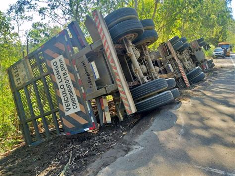 Carreta Transportando Eucaliptos Tomba Na BR 262 E Carga Se Espalha