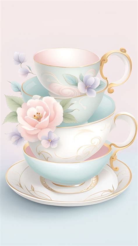 Pretty Pastel Tea Cups In 2024 Tea Cups Pretty Pastel Watercolor Teacup