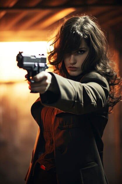 Premium Photo | Violent woman pointing a gun