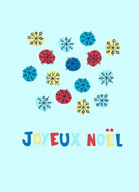 Christmas greeting card design. Hand-lettered text in French says Merry ...