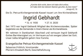 Traueranzeigen Von Ingrid Gebhardt Trauer HNA De