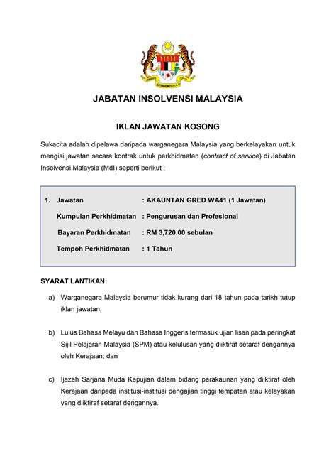 Iklan Jawatan Jabatan Insolvensi Malaysia Jobs Hub