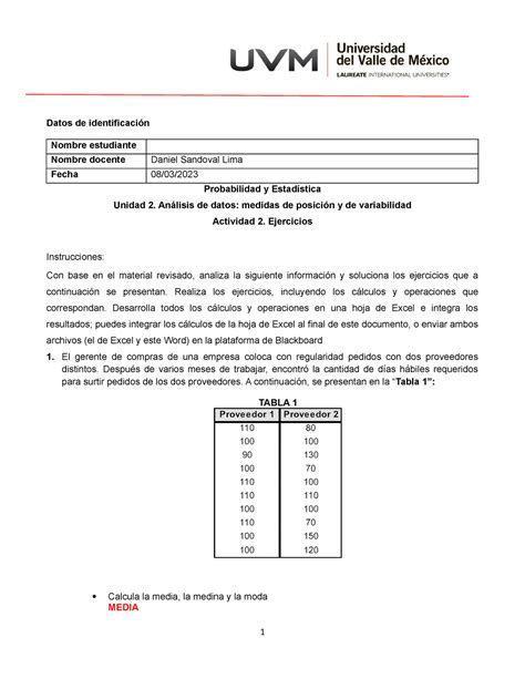 U Act Probabilidad Estadistica Datos De Identificaci N Nombre