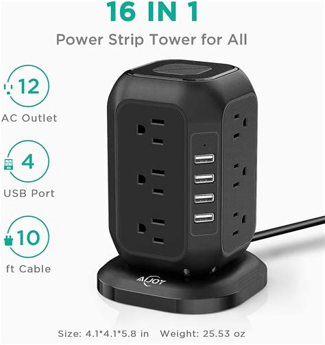 Buy Power Strip Tower With USB Ports AiJoy Surge Protector With 12 AC