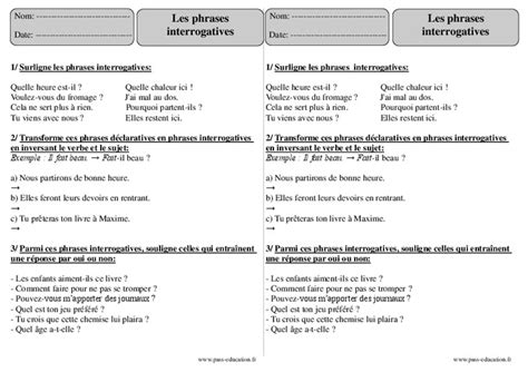 Phrases Interrogatives Ce Exercices Corrig S Pass Education