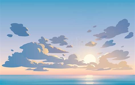 Vector Landscape Blue Sky And Clouds Sunset Anime Cartoon Clean Style