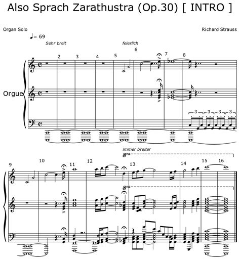 Also Sprach Zarathustra Op 30 INTRO Sheet Music For Organ