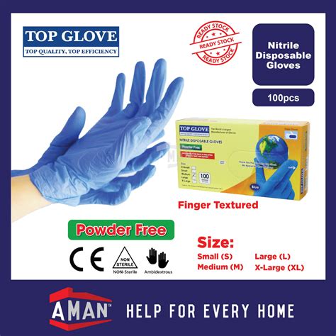 TOP GLOVE Nitrile Powder Free Blue Disposable Gloves 100 Pieces Single