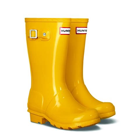 Hunter Original Kids Girls Gloss Wellingtons Yellow Footwear From