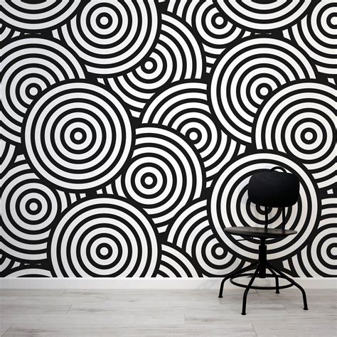 Circles Black White Optical Illusion Wallpaper Mural With Black