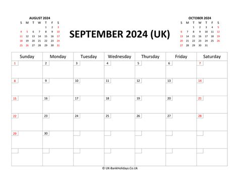 September 2024 Calendar Printable With Bank Holidays Uk