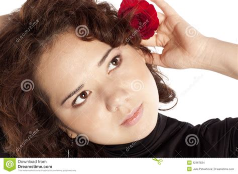 Brunette With A Red Rose Stock Photo Image Of Glamour 12167824