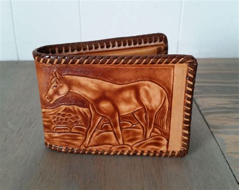 Vintage Hand Tooled Leather Western Style Bi Fold Wallet Or Etsy