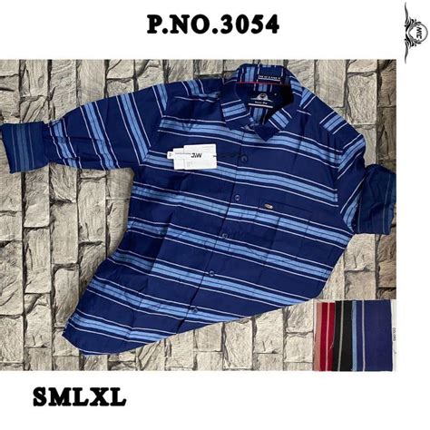 Cotton Collar Neck Mens Blue Striped Shirt Speciality Quick Dry Eco