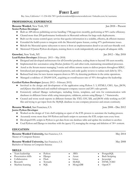 Senior Python Developer Resume Examples For 2025 Resume Worded