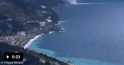 Waterspout Hitting The Shore On The Amalfi Coast In Italy Today 9gag