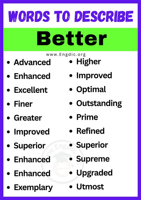20+ Best Words to Describe Better, Adjectives for Better - EngDic