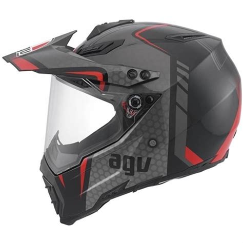 Capacete AGV AX 8 Dual Evo GT Viseira Preto Vermelho Grid Motors