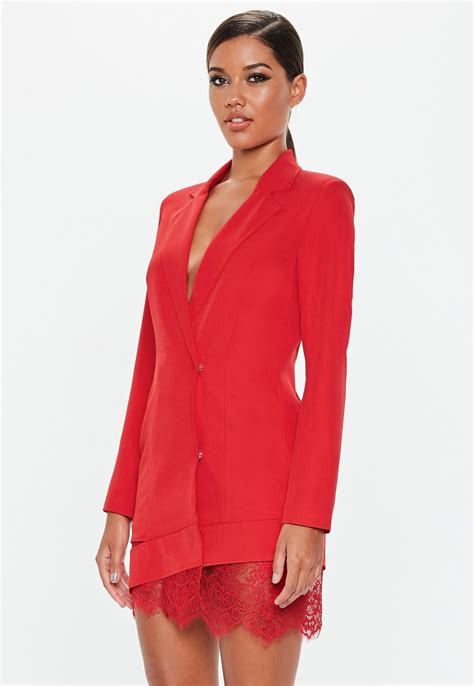 Missguided Peace Love Red Lace Hem Blazer Dress