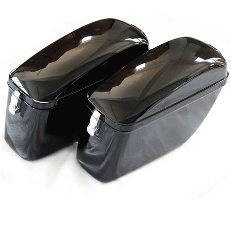 Vivid Black Large Hard Saddle Bag Trunk W Brackets For Harley Honda