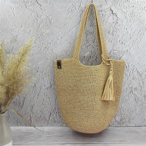 Large Raffia Beach Bag Custom Raffia Crochet Bag Beige Tote Etsy