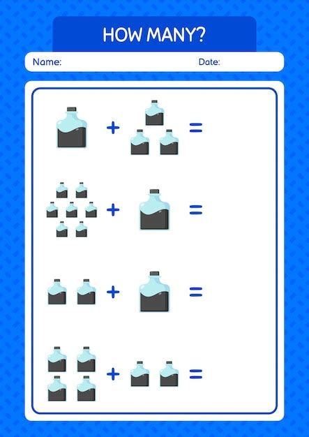 Hoja de trabajo de cuántos juegos de conteo con botella de tinta para