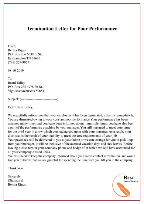 Termination Letter Template Shrm