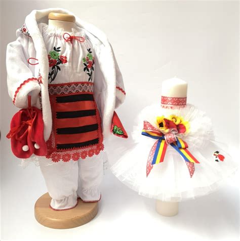 Set Traditional Botez Fetita Costumas Lumanare