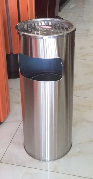 Round Stainless Steel Dustbin With Ashtray In Haiphong Vietnam