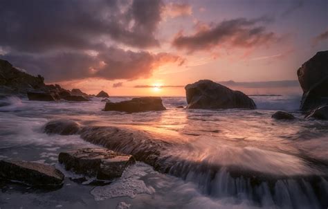 Wallpaper Sea Sunset Stones Rocks Shore For Mobile And Desktop