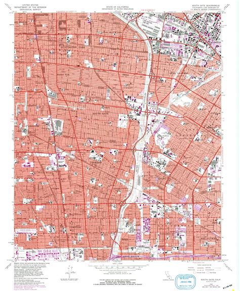 Classic Usgs South Gate California 75x75 Topo Map Mytopo Map Store