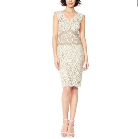 Tadashi Shoji Cream And Mocha V Neck Classic Lace Dress Petite Ebay