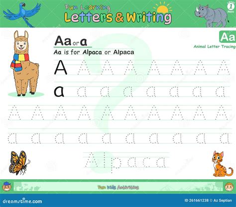 Letras De Rastreio E Alfabeto Animal Alpaca Ilustração Stock