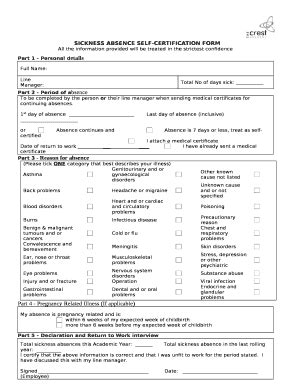 Sickness Absence Self Certification Doc Template Pdffiller