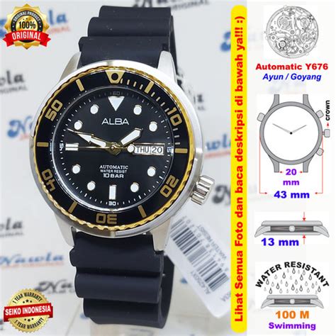 Jual Alba Automatic AL4250X1 Tuna Black Silicone Jam Tangan Pria