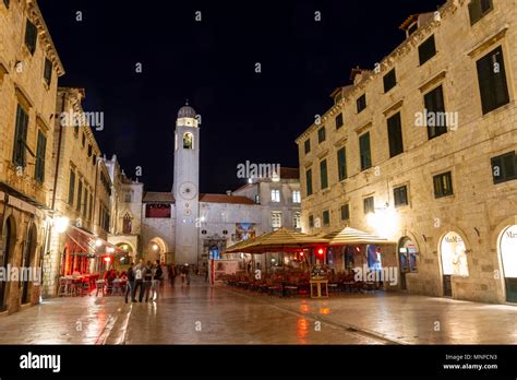 Night Time View Looking East Down Stradun Main Street Towards The