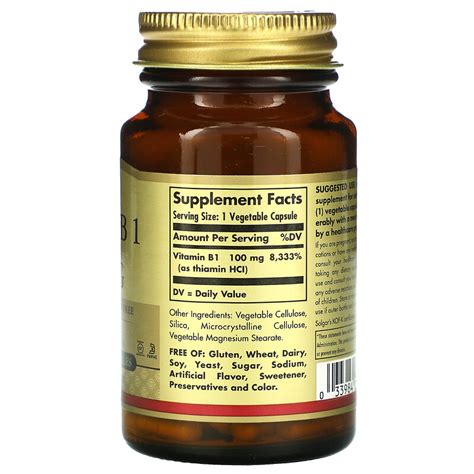 Solgar Vitamin B1 100 Mg 100 Vegetable Capsules