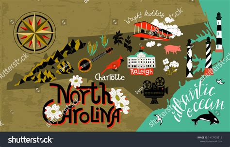 Illustrated Map North Carolina Usa Travel 스톡 벡터로열티 프리 1417478615