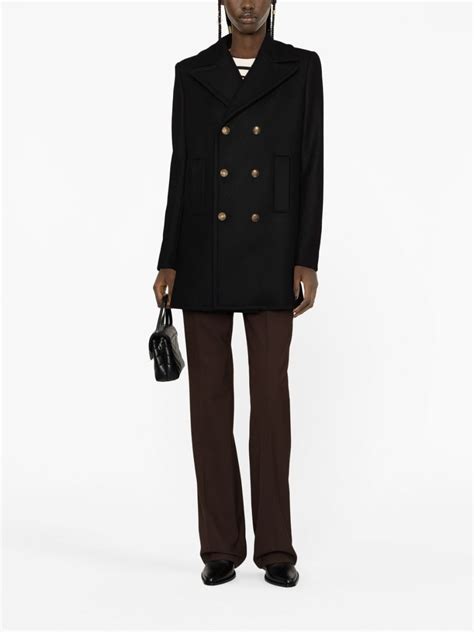 Saint Laurent Double Breasted Wool Coat In Schwarz Modesens