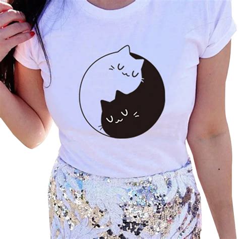 Yin Yang Cats Kittens T Shirt Women T Shirt Cotton Casual Funny Shirt