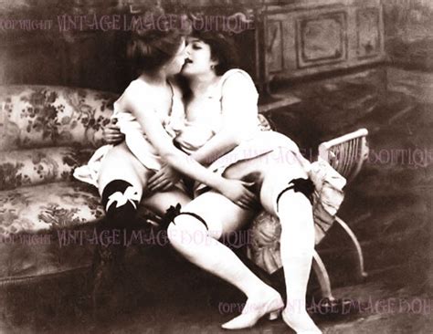 Antique Victorian Erotic Lesbian Kissing Couple In Stockings Etsy