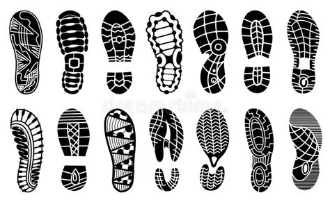 Footprints Human Shoes Silhouette Vector Set Isolated On White